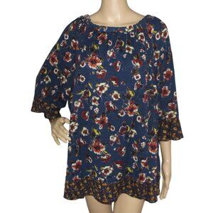 Cato Blouse Womens Plus Size 3X navy blue burgundy Bell Sleeve elastic neck